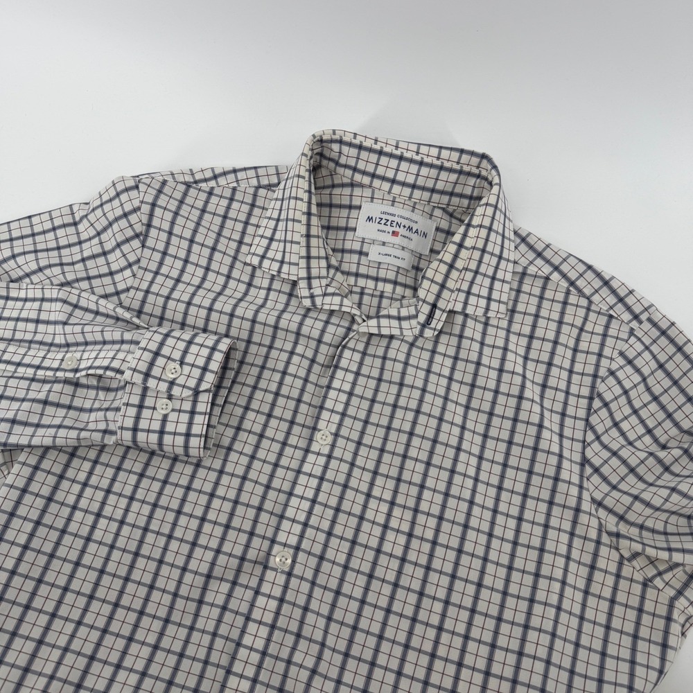 Mizzen+Main Leeward Collection Plaid Performance Shirt XL Trim Fit Blue Stretch
